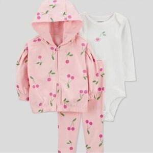 NB Carter's Pink Baby Hoodie with Cherry Design